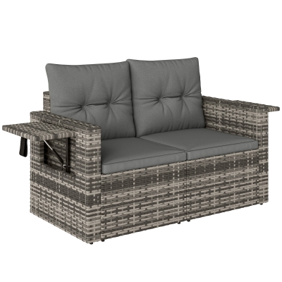 Outsunny Rattan 2-Seater Loveseat with Trays Dark Grey