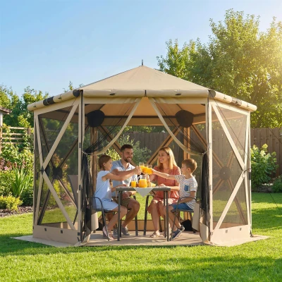 Outsunny 3 m x 2,6 m zeskantig paviljoen met 6 zijden en draagtas, waterdicht, UV-bestendig, partytent