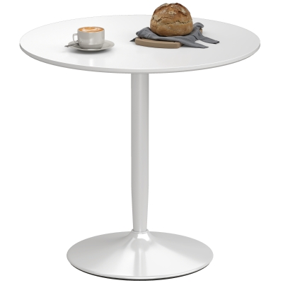 HOMCOM Mesa de Comedor Redonda Mesa de Cocina para 2 Personas con Base de Acero y Almohadilla Antideslizante Ø80x75 cm Blanco