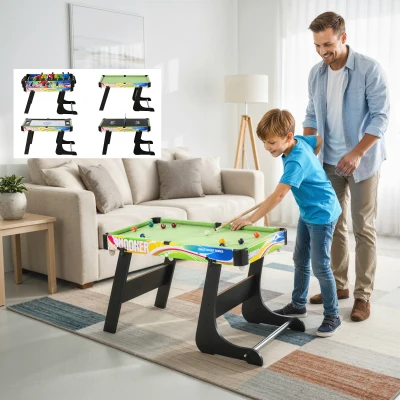 HOMCOM Mesa Multijuegos Plegable 4 en 1 con Futbolín, Hockey, Billar y Ping-pong de Sobremesa 86,5x43,5x64 cm