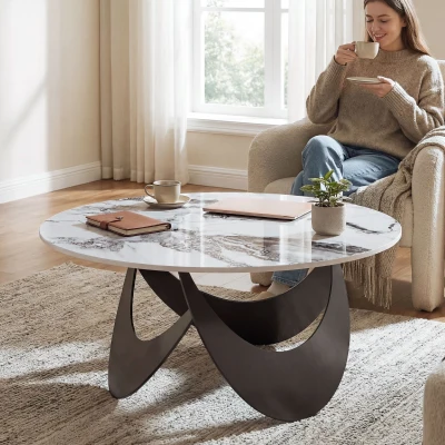 HOMCOM Coffee Table Sintered Stone Modern Living Room White Black