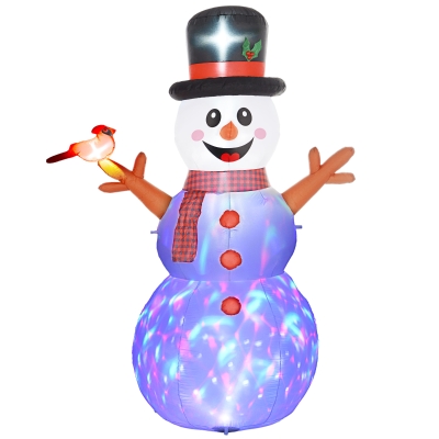 Outsunny Grote Sneeuwpop, 2,40 m, Kerstdecoratie met LED’s, Zelfopblazend, Polyester