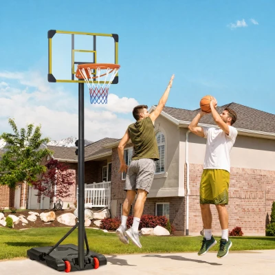 SPORTNOW Canasta de Baloncesto con Altura Ajustable 178-208 cm Ruedas y Base Rellenable para +6 Años 75x56x210-240 cm Amarillo y Negro