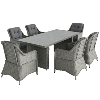 Outsunny 6-Seater Rattan Dining Set Aluminium Grey