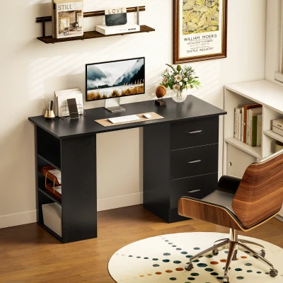HOMCOM Computer Desk with Shelves & Drawers Black