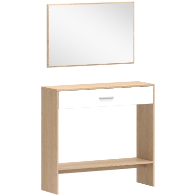 HOMCOM Recibidor de Entrada con Espejo Cajón y Estante Mueble de Recibidor para Pasillo 91,5x27,9x85,5 cm Roble