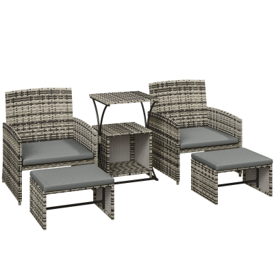 Outsunny 6pc Rattan Patio Furniture Set with Cushions Grey