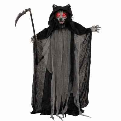 HOMCOM Animated Werewolf Decoration Light-Up Eyes Sound Grey