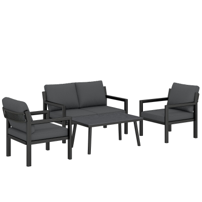 Outsunny Rattan Garden Sofa Set 4-Seater with Cushions Dark Grey