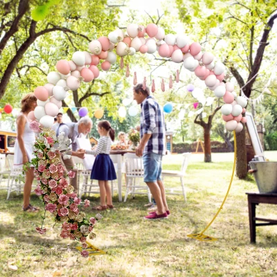 Outsunny Round Metal Wedding Arch Backdrop Stand Gold 280cm