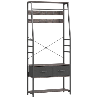 HOMCOM Industrial Coat Rack with Shoe Bench Grey