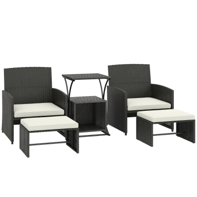 Outsunny 6pc Rattan Patio Furniture Set with Cushions Black