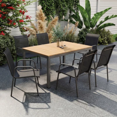 Outsunny Juego de 6 Sillas de Jardín Exterior Apilables con Reposabrazos Asiento y Respaldo de Malla Estructura de Metal Negro