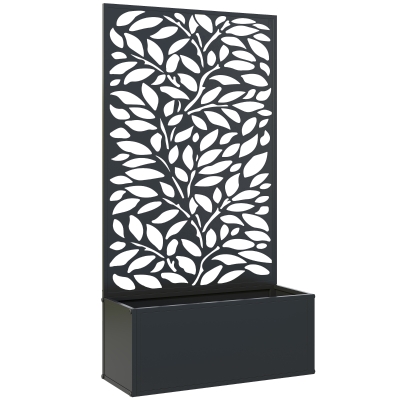 Outsunny Metal Planter with Back Trellis - Black