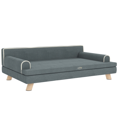 PawHut Sofá para Perros Grandes y Medianos Tapizada en Chenilla con Cojín Lavable y Patas de Madera de Pino Gris Oscuro