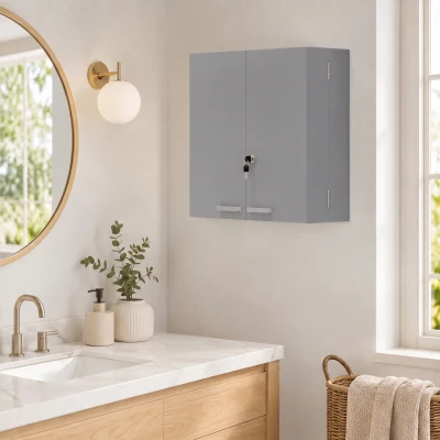 HOMCOM Armoire Murale Médicaments Verrouillable 4 Étagères Gris