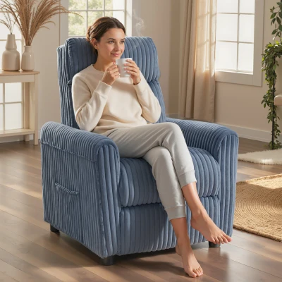 HOMCOM Sillón Relax Reclinable Manual Tapizado en Pana Instalación Rápida Reposapiés Acolchado Grueso Azul Oscuro