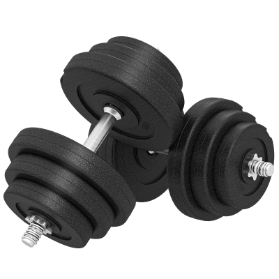 HOMCOM Juego de Mancuernas Pesas de Fitness Total 40 kg 4x5 kg 4x2,5 kg 4x1,5 kg Ajustable Profesionales Gimnasio Doméstico y Musculación con 2 Barras Ø25x450 mm Acero y Discos Negro