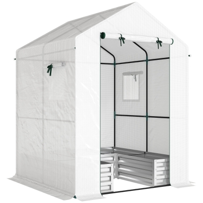 Outsunny Mini Greenhouse Raised Bed Galvanised White 56"x75"