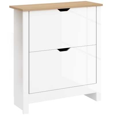 HOMCOM Slim Shoe Cabinet High Gloss White 12 Pairs