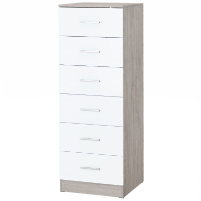 HOMCOM Kommode mit 6 Schubladen Hohe Schubladenkommode für Schlafzimmer mit Antikipp-Sicherung 40x40x110 cm Hellgrau und Weiß