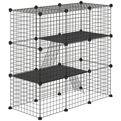 PawHut Jaula para Animales Pequeños de 31 Paneles Parque para Mascotas para Gatitos Conejos Chinchillas 105x45x105 cm Negro