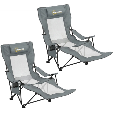 Outsunny Reclining Camping Chair Portable with Footrest Grey