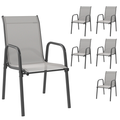 Outsunny Juego de 6 Sillas de Jardín Exterior Apilables con Reposabrazos Asiento y Respaldo de Malla Estructura de Metal Gris