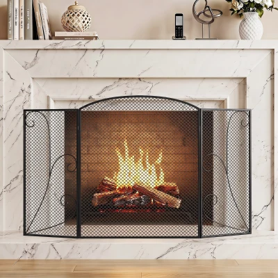 HOMCOM Parascintille Pieghevole a 3 Pannelli, Nero