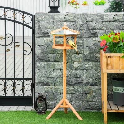 PawHut Wooden Bird Table Free-Standing Feeder Φ40x113cm