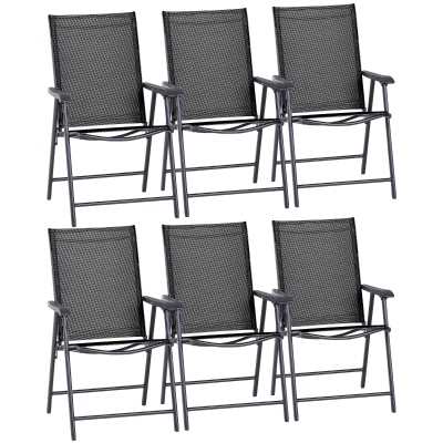 Outsunny Set of 6 Folding Garden Chairs Metal Black
