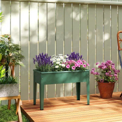 Outsunny Metal Raised Planter with Drainage, Green