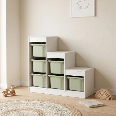 AIYAPLAY Meuble Rangement Enfants 6 Bacs Amovibles 3 Niveaux Vert