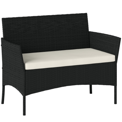 Outsunny Divano da Giardino 2 Posti con Cuscino in Rattan PE Nero