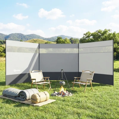 Outsunny Paravent Camping Portable 440x140cm Acier Gris Clair