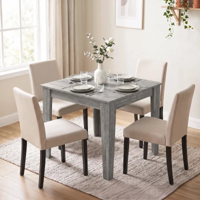 HOMCOM Mesa de Jantar para 4 Pessoas, Mesa de Cozinha Quadrada 80x80x75 cm com Pés Antiderrapantes, Cinza Efeito Madeira