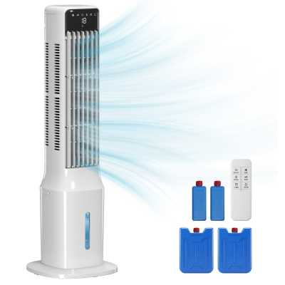 HOMCOM Climatizador Evaporativo de Torre 3 en 1 con Depósito de 9 L Oscilación 48° 3 Velocidades 3 Modos Temporizador Blanco