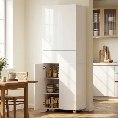 HOMCOM 4-Door Kitchen Cupboard Storage Cabinet High Gloss White