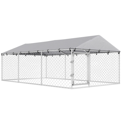 PawHut Recinto para Perros de Exterior con Malla Galvanizada y Cerradura de Acero y Tejido Oxford 4x2,3x1,5 m Plateado