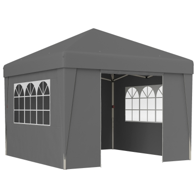 Outsunny Tonnelle Pliante 3x3m Anti-UV avec Parois et Sac Gris