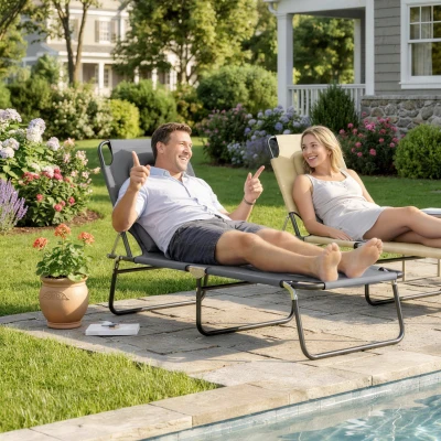 Outsunny Bain Soleil Pliable Gris 4 Positions 3 Coussins