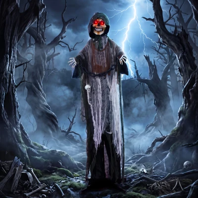 HOMCOM Animated Grim Reaper 170cm Moving Hands/Head Halloween Black