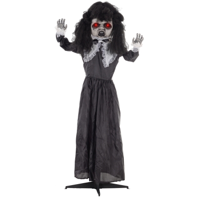 HOMCOM Horrorpop, Halloweenversiering, griezelige stem & muziek, rode ogen, beweeglijk, 160 cm