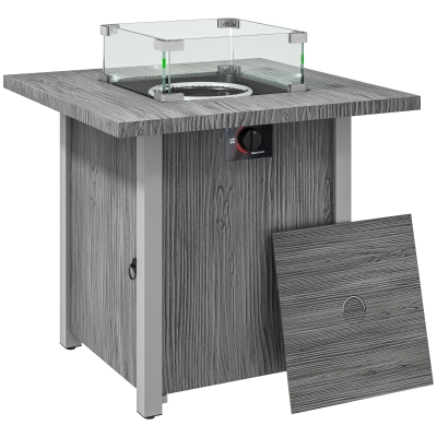Outsunny Gas Fire Pit Table 71cm with Cover Dark Grey