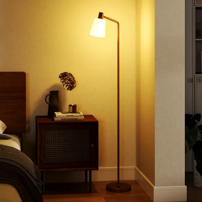 HOMCOM Lámpara de Pie LED Regulable con 3 Temperaturas de Color 3000K-6500K Pantalla Giratoria Bombilla E27 Blanco y Dorado