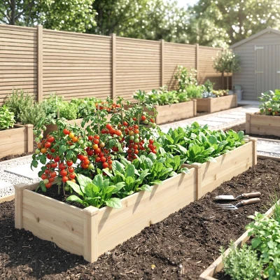 Outsunny bloembak, plantenbak met 2 plantplekken voor groenten in de tuin
