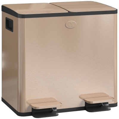 HOMCOM Dual Compartment Stainless Steel Bin 30L Gold
