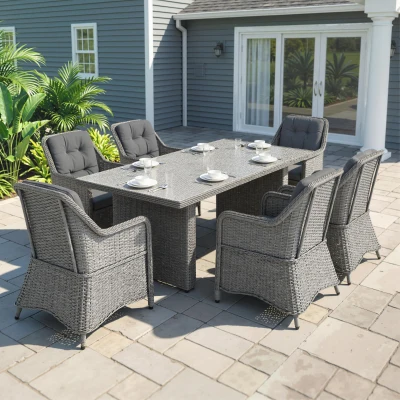 Outsunny 6-Seater Rattan Dining Set Aluminium Grey