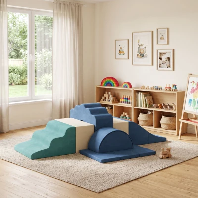 AIYAPLAY Parcours Motricité 7PCS Mousse Velours Bleu Antidérapant