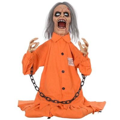 HOMCOM Geest van de Gevangene, Halloween deco, griezelige geluiden, rode ogen, beweegbaar, Oranje